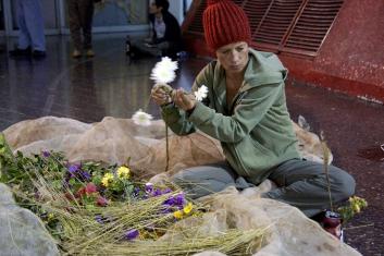 central bus station, performance, garbage, flowers, parallel world